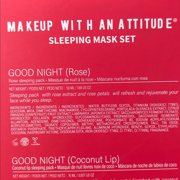 RUDE Good Night Sleeping Mask Set Coconut Lip and Rose Face Hydrating Night Mask - Picture 6 of 10